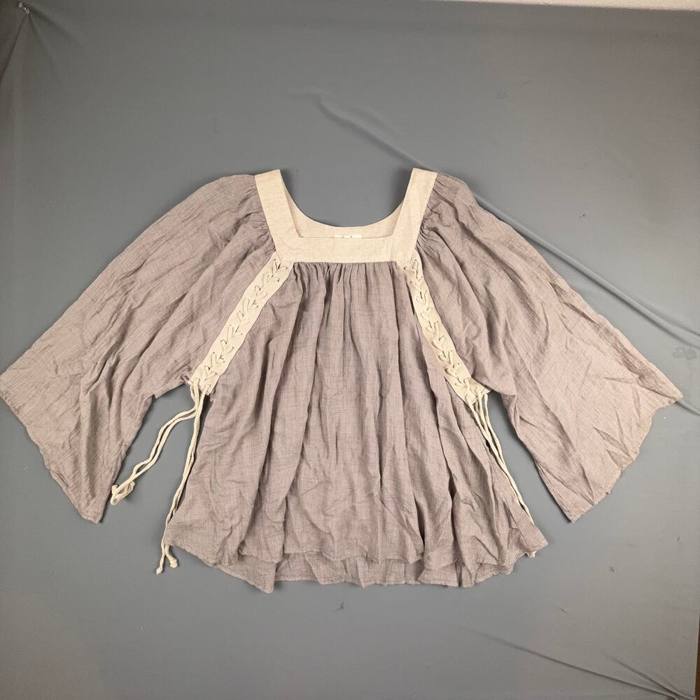 Mystree Lace-Up Boho Peasant Top